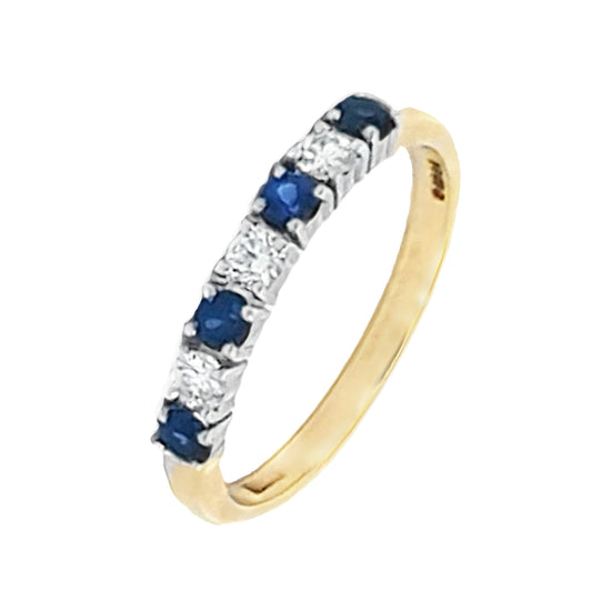 18ct Yellow Gold Sapphire & Diamond 0.53ct Half Eternity Ring
