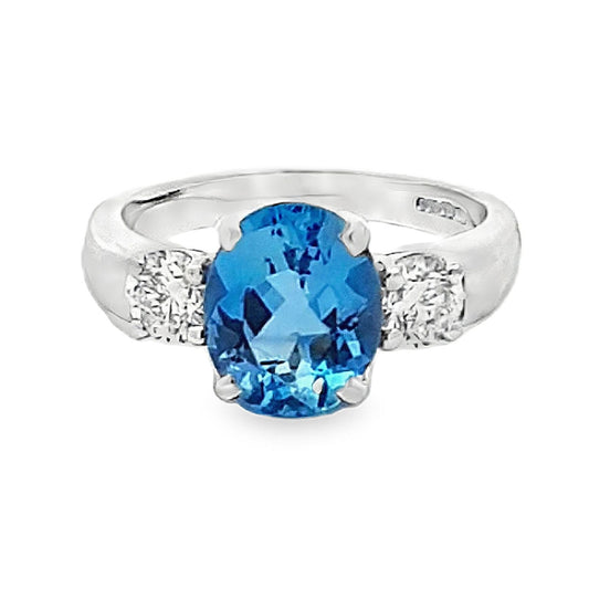 18ct White Gold 2.98ct Aquamarine & Diamond Trilogy Ring