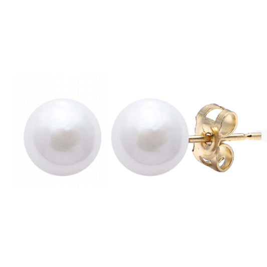 9ct Yellow Gold 7-7.5Mm Cultured Akoya Pearl Stud Earrings