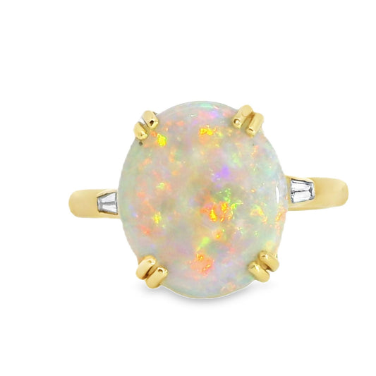18ct Yellow Gold Opal & Diamond Trilogy Ring