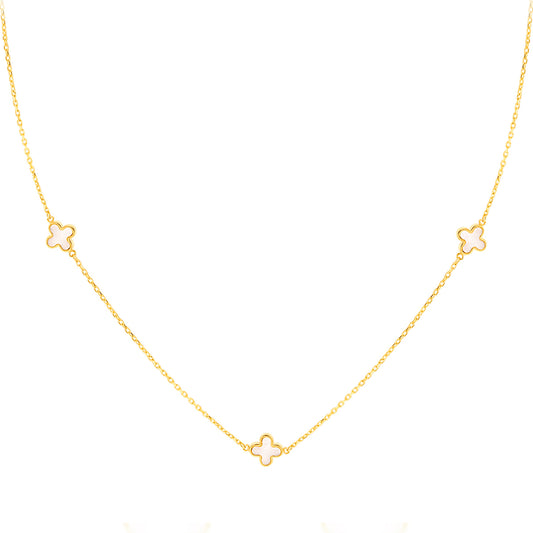 9ct Yellow Gold 3 Mother of Pearl Clover Stations On Chain