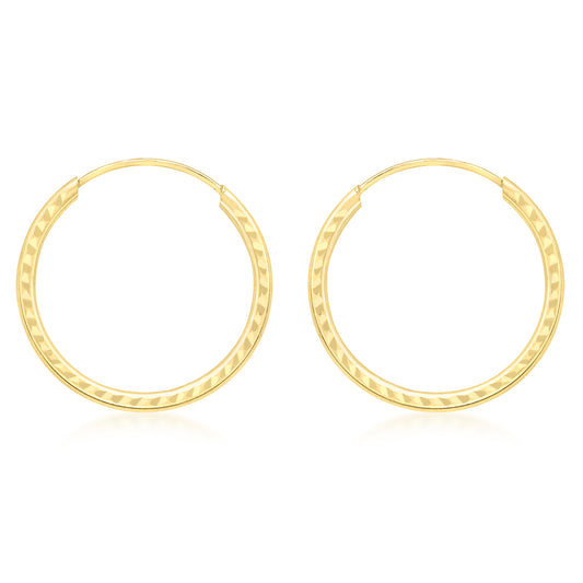 9ct Yellow Gold 18mm Diamond Cut Sleeper Hoop Earrings