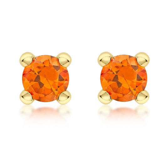 9ct Yellow Gold 4mm Orange Cubic Zirconia Stud Earrings