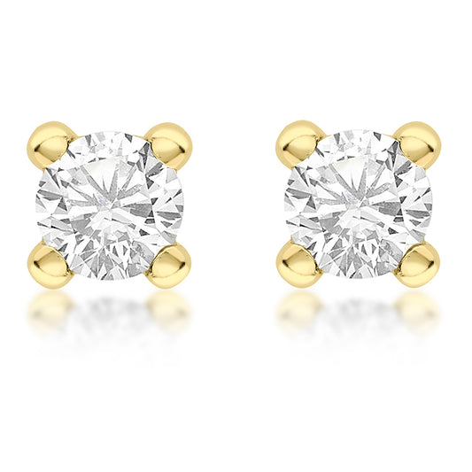 9ct Yellow Gold 4mm Claw Set Cubic Zirconia Stud Earrings