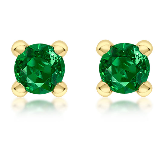 9ct Yellow Gold 4mm Dark Green Cubic Zirconia Stud Earrings