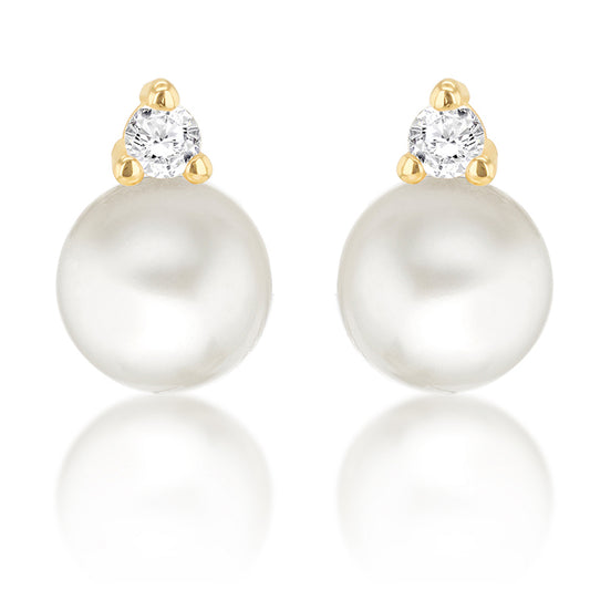9ct Yellow Gold 5.5mm Freshwater Pearl & Cubic Zirconia Stud Earrings