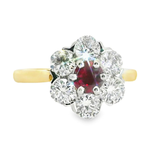 18ct Yellow Gold Ruby & Diamond Round 1.92ct Cluster Ring