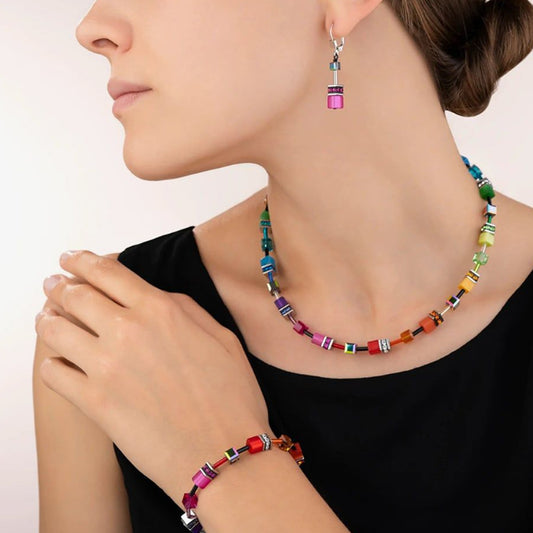 Coeur De Lion GeoCUBE Multicolour Rainbow Silver Crystal Bead Necklace 2838/10-1520