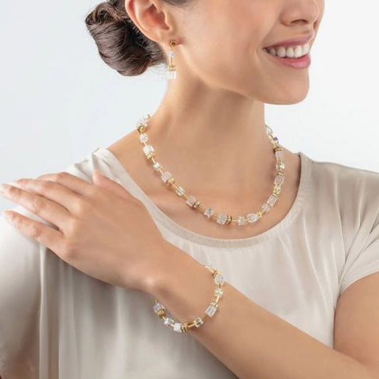 Coeur De Lion GeoCUBE Iconic Nature Gold White Necklace 3018/10-1416