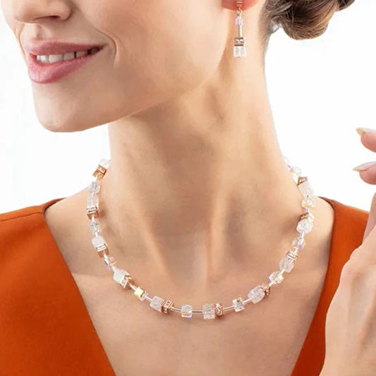 Coeur De Lion GeoCUBE Iconic Nature Rose Gold White Necklace 3018/10-1425