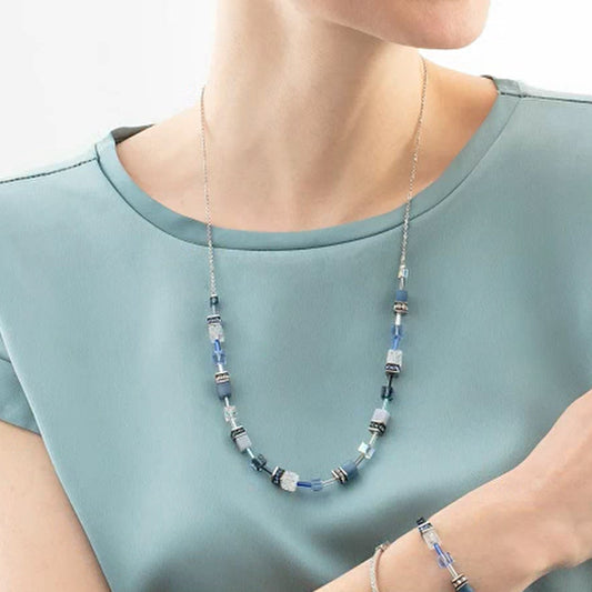 Coeur De Lion GeoCUBE Iconic Nature Chain Blue Necklace  3035/10-0717
