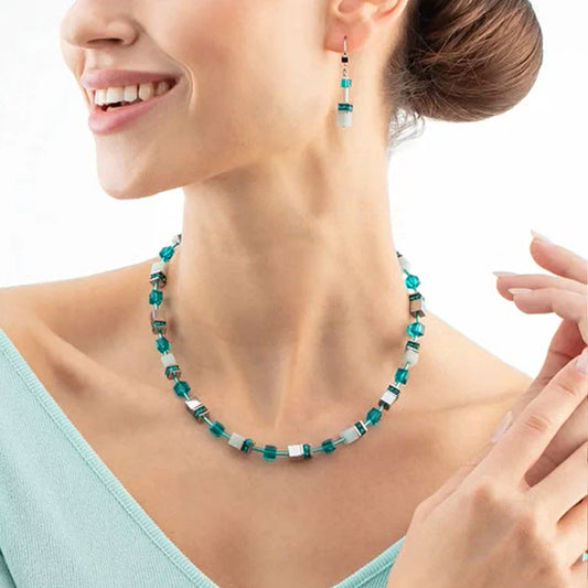 Coeur De Lion GeoCUBE Iconic Precious Silver-Green Necklace 4010/10-0548