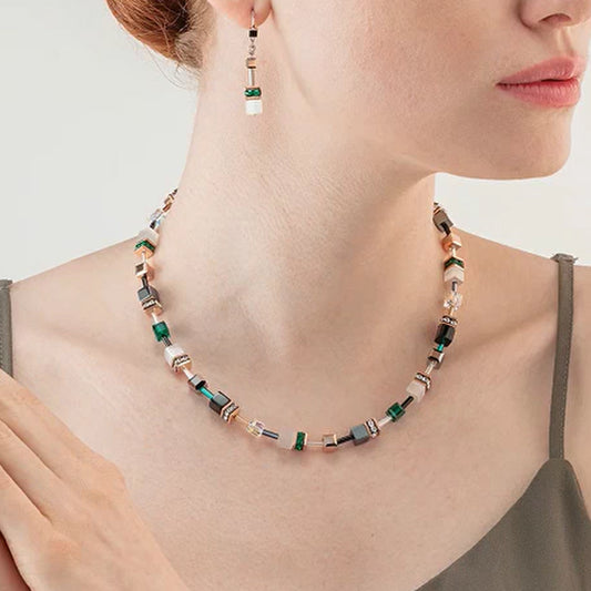 Coeur De Lion GeoCUBE Iconic White & Dark Green Necklace 4013/10-0521