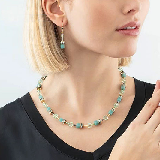 Coeur De Lion GeoCUBE Iconic Mono Gold Green Necklace 4020/10-0533
