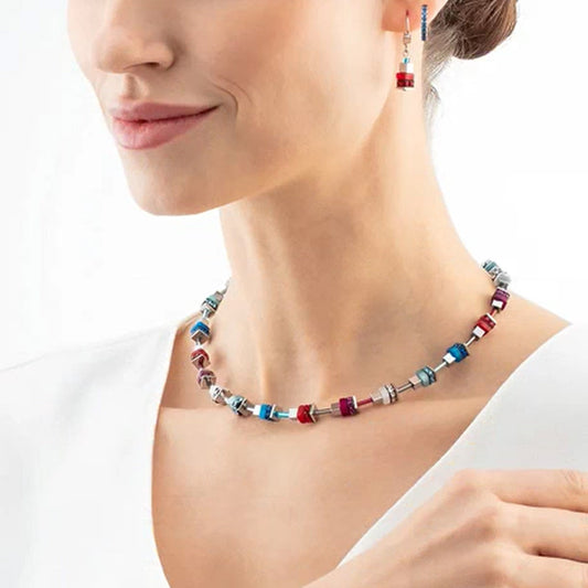 Coeur De Lion  Modern Future Cube Blue-Red Necklace4413/10-0703