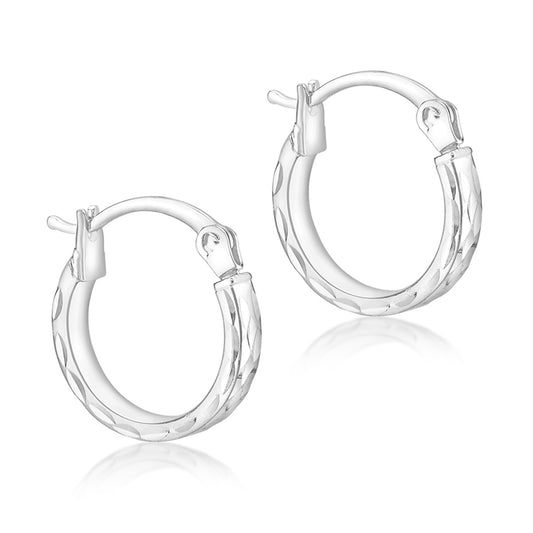 9ct White Gold 10mm Diamond Cut Squared Creole Earrings