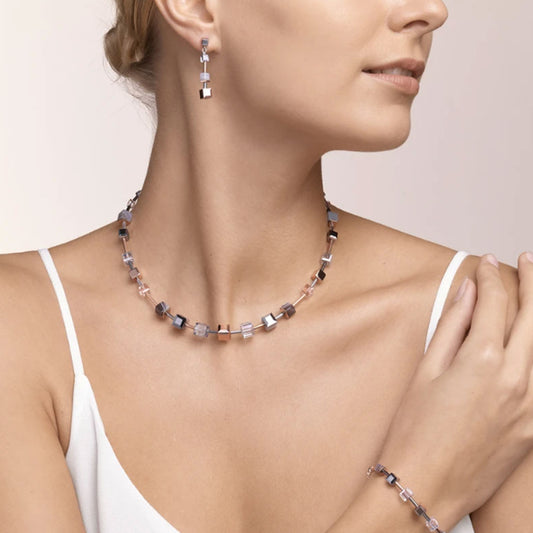 Coeur De Lion GeoCUBE Agate & Clear Crystal Necklace 5061/10-1631