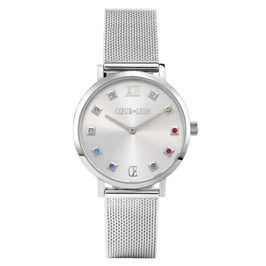 Coeur De Lion Ladies Round Silver Sunray Mesh Watch