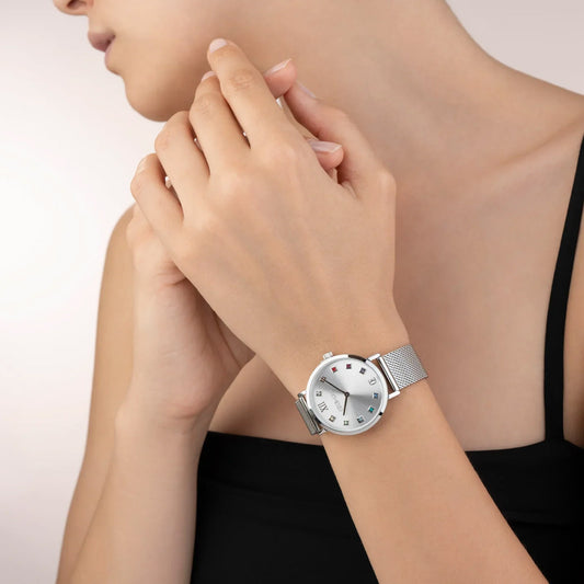 Coeur De Lion Ladies Round Silver Sunray Mesh Watch