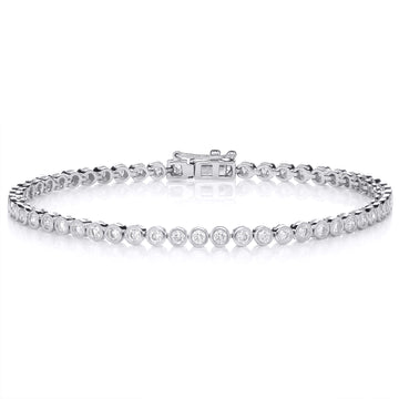18ct White Gold Diamond 2.00ct Bezel Set Tennis Bracelet