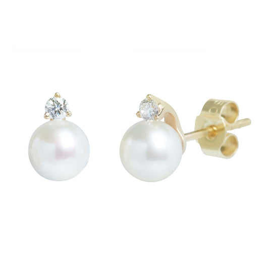 18ct Yellow Gold 6-6.5Mm Cultured Freshwater Pearl On Diamond Fitting