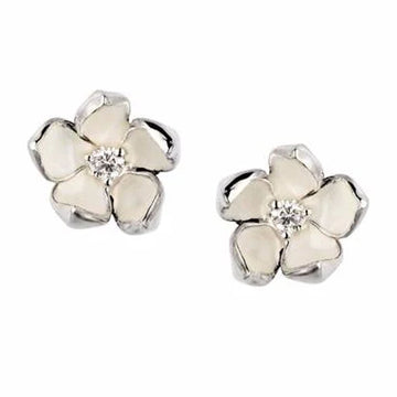 SHAUN LEANE SILVER & DIAMOND CHERRY BLOSSOM FLOWER EARRINGS CB013.SSWHEOS