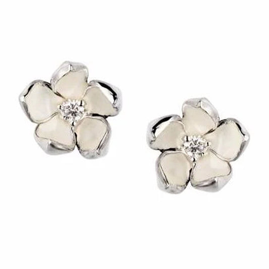 SHAUN LEANE SILVER & DIAMOND CHERRY BLOSSOM FLOWER EARRINGS CB013.SSWHEOS