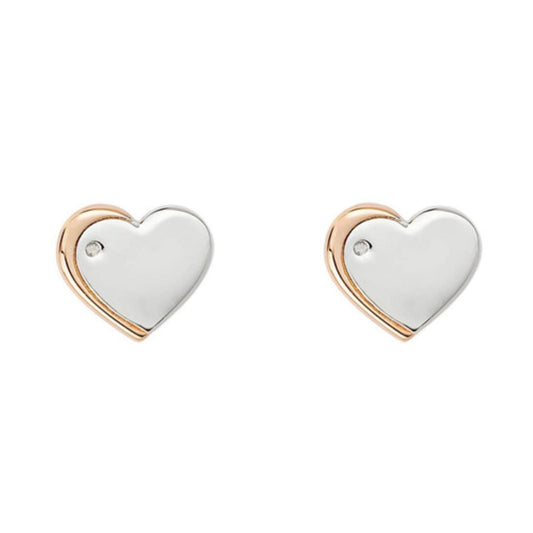 SILVER & ROSE GOLD PLATING HEART STUD SET WITH DIAMOND