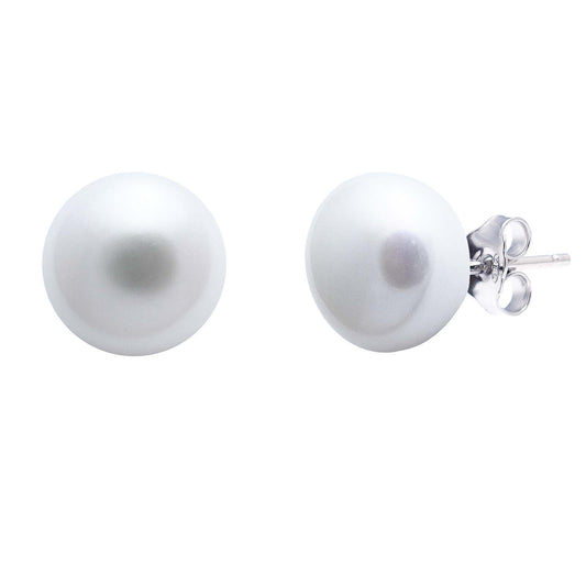 Silver 10-10.5mm White Cultured Freshwater Pearl Stud Earrings