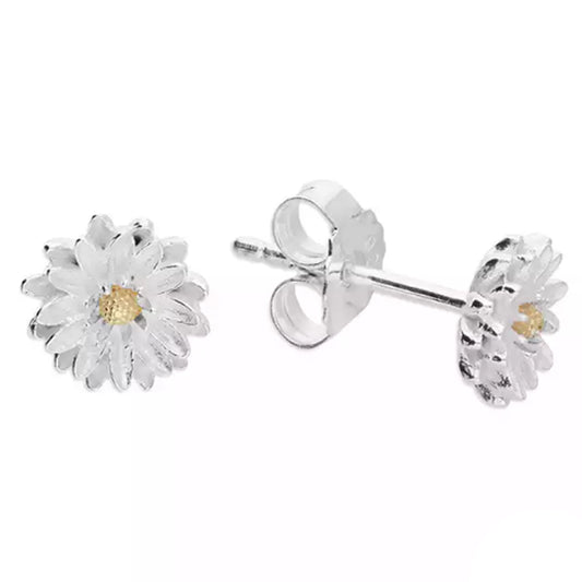 Sterling Silver 2-Tone Gold-Plated Aster September Birth Flower Stud Earrings