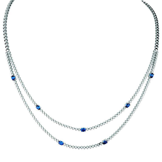 18CT WHITE GOLD SAPPIRE & DIAMOND DOUBLE ROW COLLAR