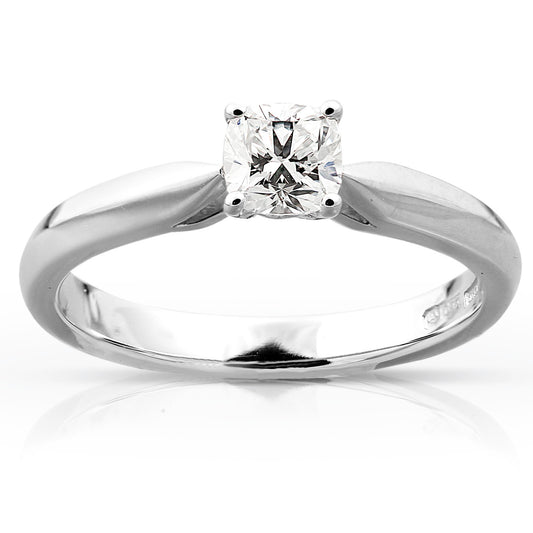 Platinum Diamond 0.42ct Cushion Cut 4 Claw Solitaire  Ring