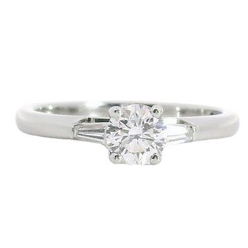 Platinum 0.63ct Round & Baguette Cut Diamond Solitaire Ring