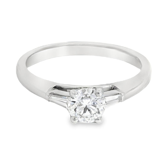 Platinum 0.63ct Round & Baguette Cut Diamond Solitaire Ring