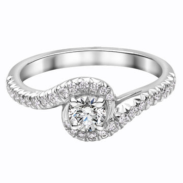 Platinum Diamond 0.65ct Twist Halo With Diamond Shoulder Ring