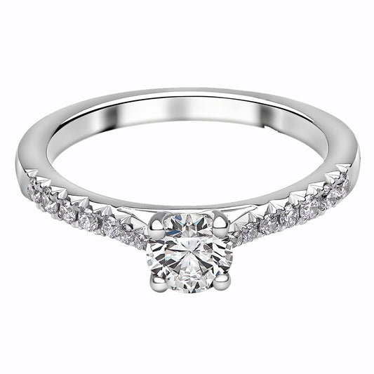 Platinum Diamond 0.55ct Round Brilliant Cut Solitaire With Diamond Shoulders Ring