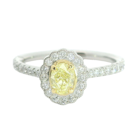 Platinum Yellow And White Diamond 0.75ct Halo  Ring