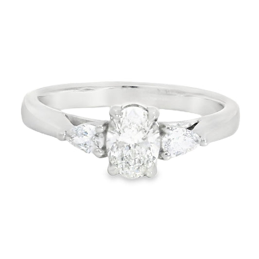 Platinum  Diamond 0.71ct Oval And Pear Cut Trilogy Ring