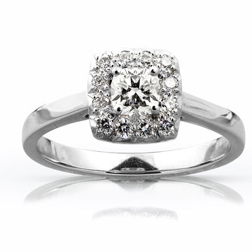 Platinum & Diamond Cushion Cut 0.50ct Halo Cluster Ring