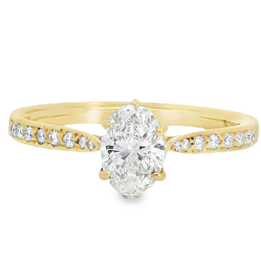 18ct Yellow Gold Oval Cut Diamond 0.84ct With Diamond Set Shoulders Ring