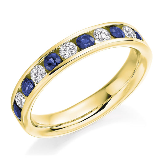 18ct Yellow Gold Sapphire & Diamond 0.88ct Channel Set Half Eternity Ring