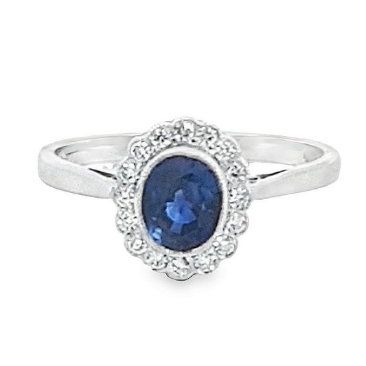 18ct White Gold Oval Sapphire & Diamond 1.27ct Cluster Ring