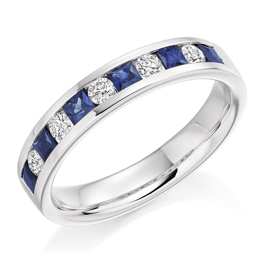 18ct White Gold Sapphire & Diamond Channel Set Half Eternity Ring