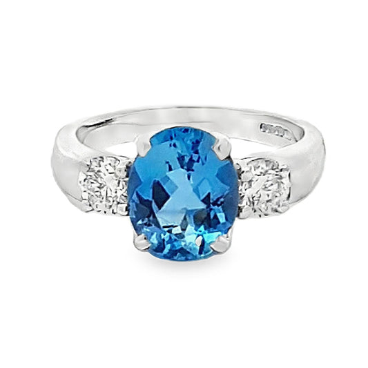 18ct White Gold Aquamarine & Diamond Trilogy Ring