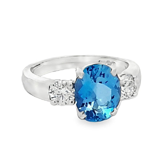 18ct White Gold Aquamarine & Diamond Trilogy Ring