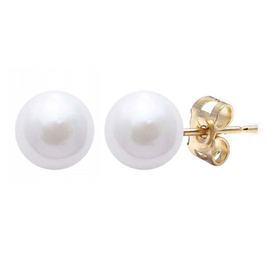 9ct Yellow Gold 6.5-7Mm Cultured Akoya Pearl Stud Earrings