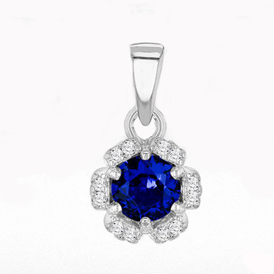 Silver D.Ark Blue & White Cubic Zirconia Flower Cluster Pendant