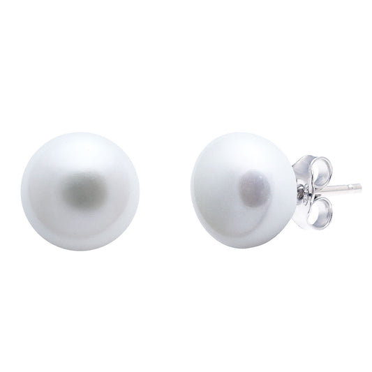 Silver 8-8.5Mm White Fresh Water Pearl Stud Earrings