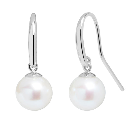 9ct White Gold 8-8.5Mm Cultured Freshwater White  Pearl Drop Earrings