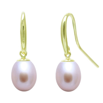 9ct Yellow Gold 7.5-8Mm Cultured Freshwater Pink Pearl Drop Earrings